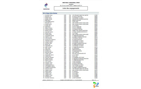 Start List 3ème Meeting régional Open  - Angers